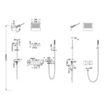 Square Shape designed 4 function solid brass thermostatic wall mounted concelad shower set with large size control board