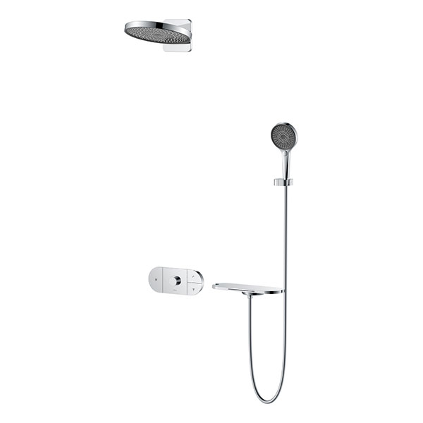 Round Shape designed 3 function solid brass thermostatic wall mounted concelad shower set with large size control board and angle adjustable top shower